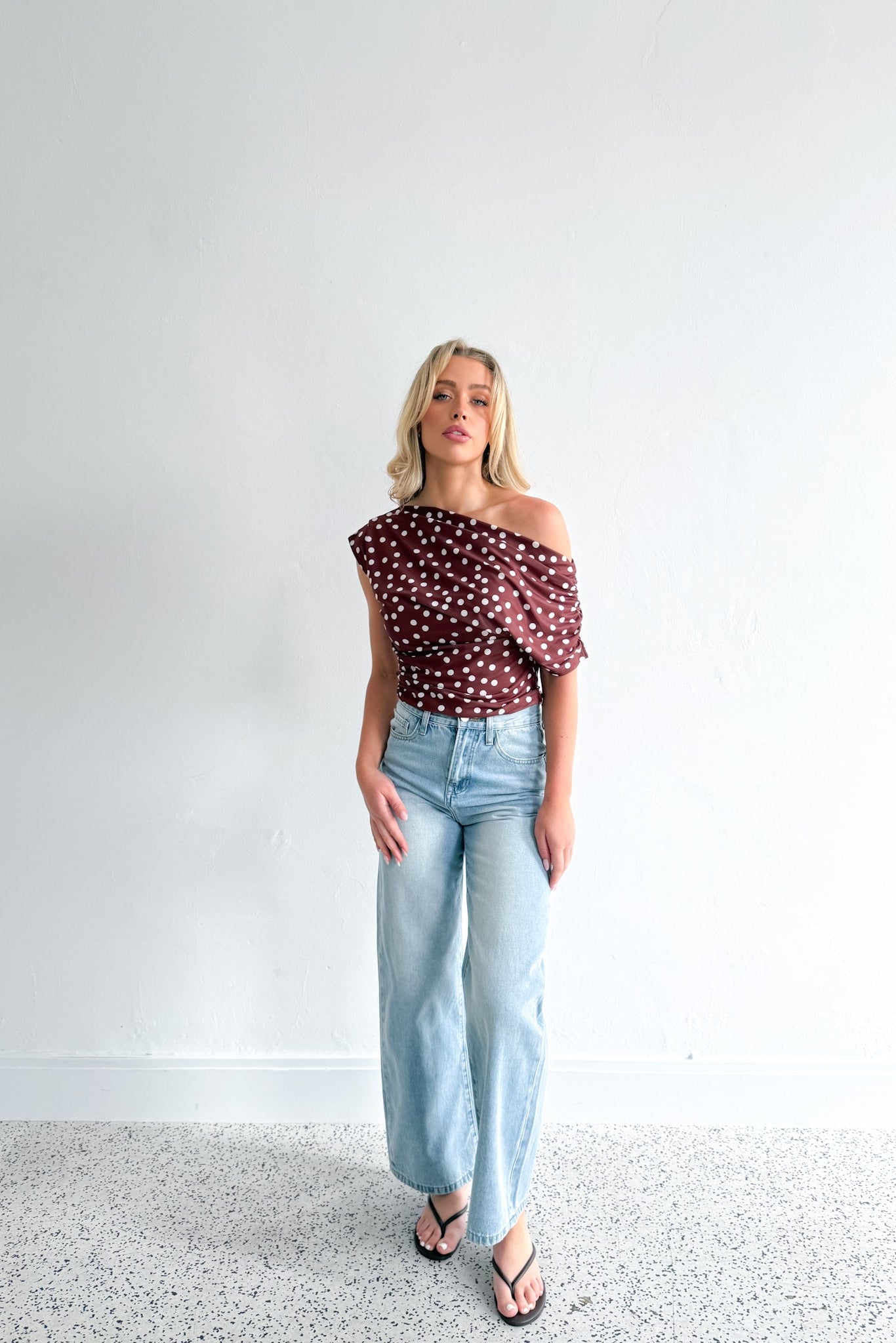 Romi Polka Dot Mesh Top - Chocolate