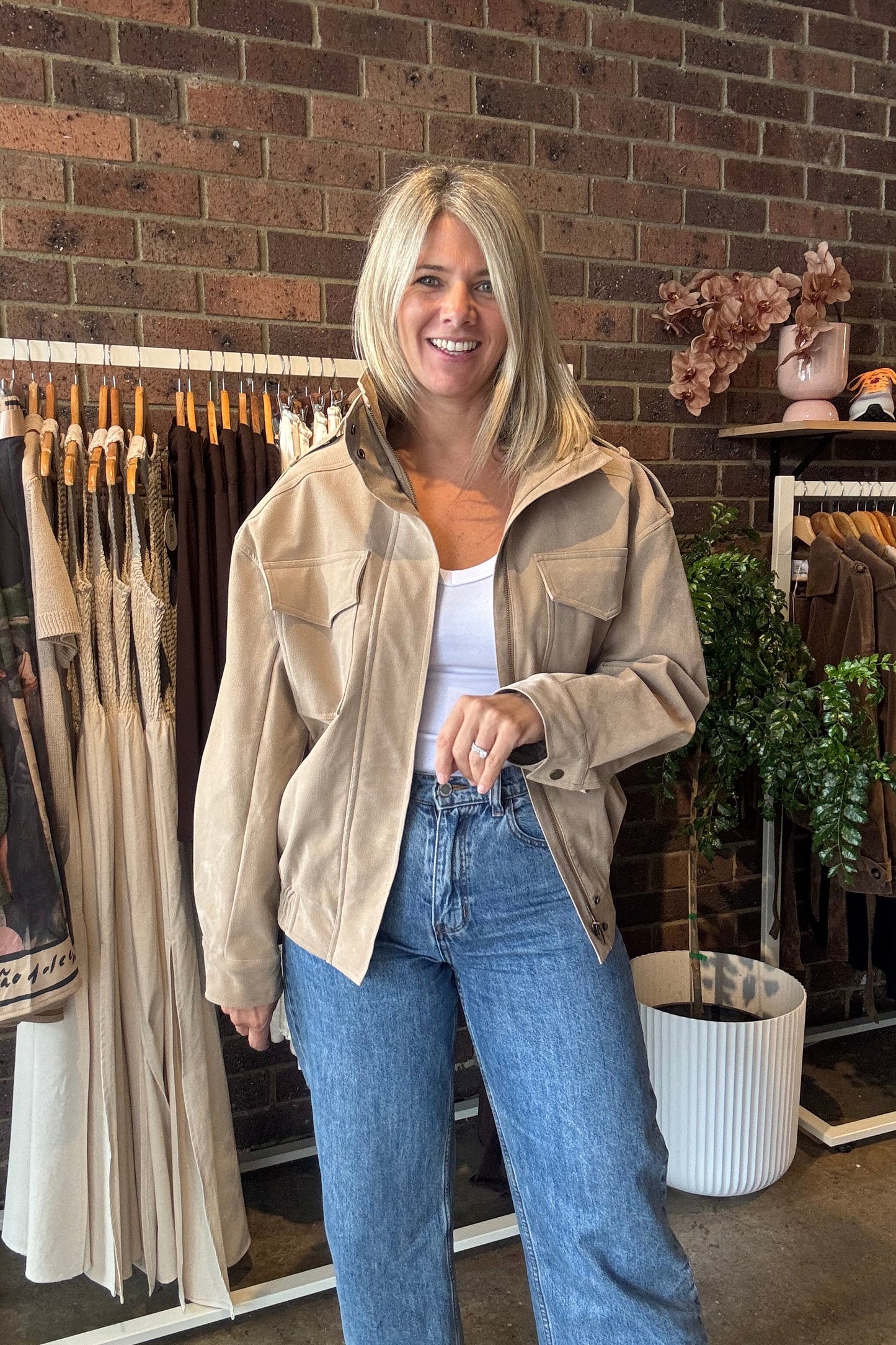 Boston Faux Suede Jacket - Taupe