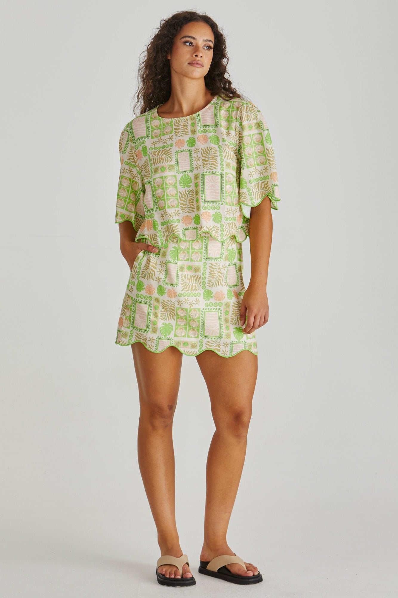 Emmett Scallop Skirt - Green Shell Patchwork