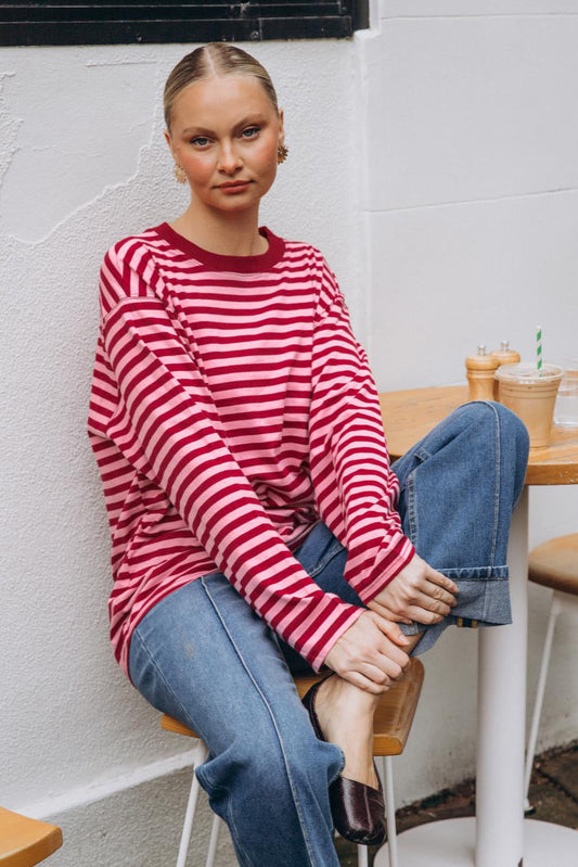 Maddie Long Sleeve Tee - Pink/Red