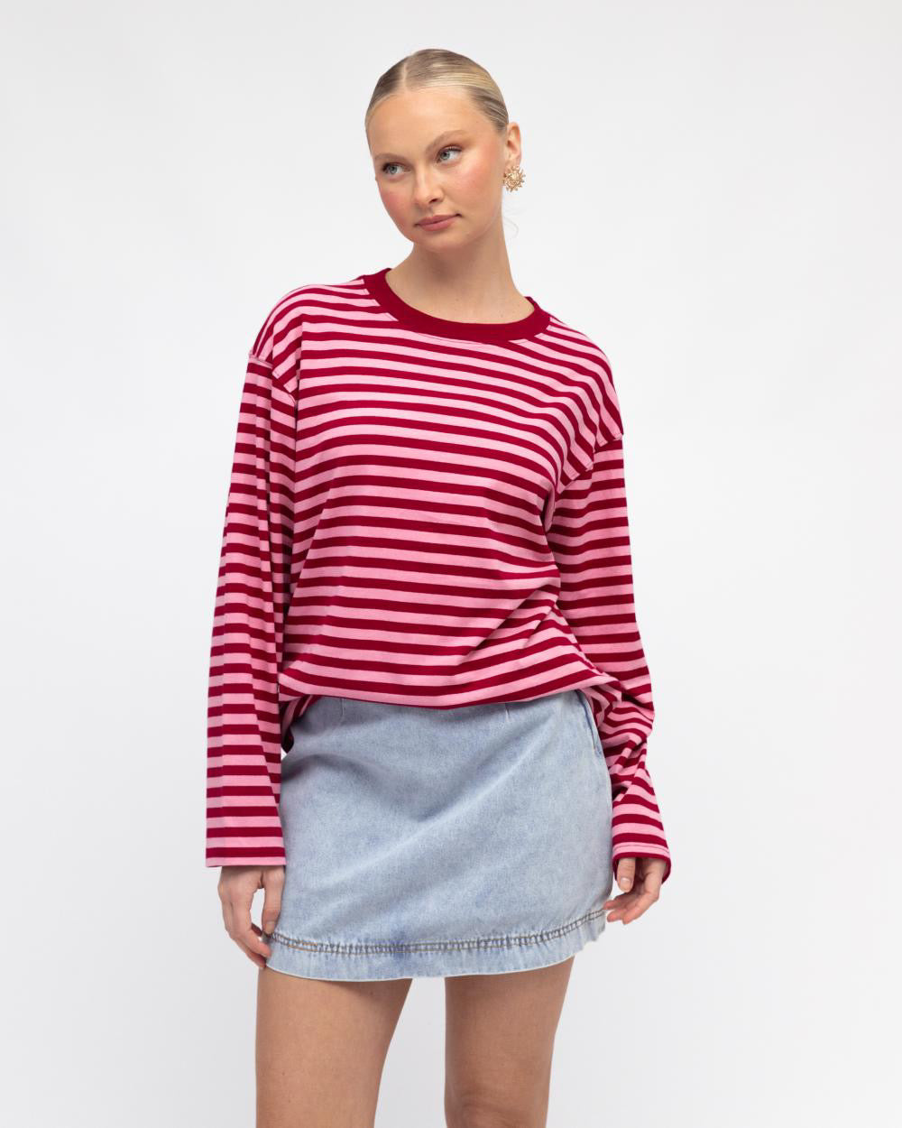 Maddie Long Sleeve Tee - Pink/Red
