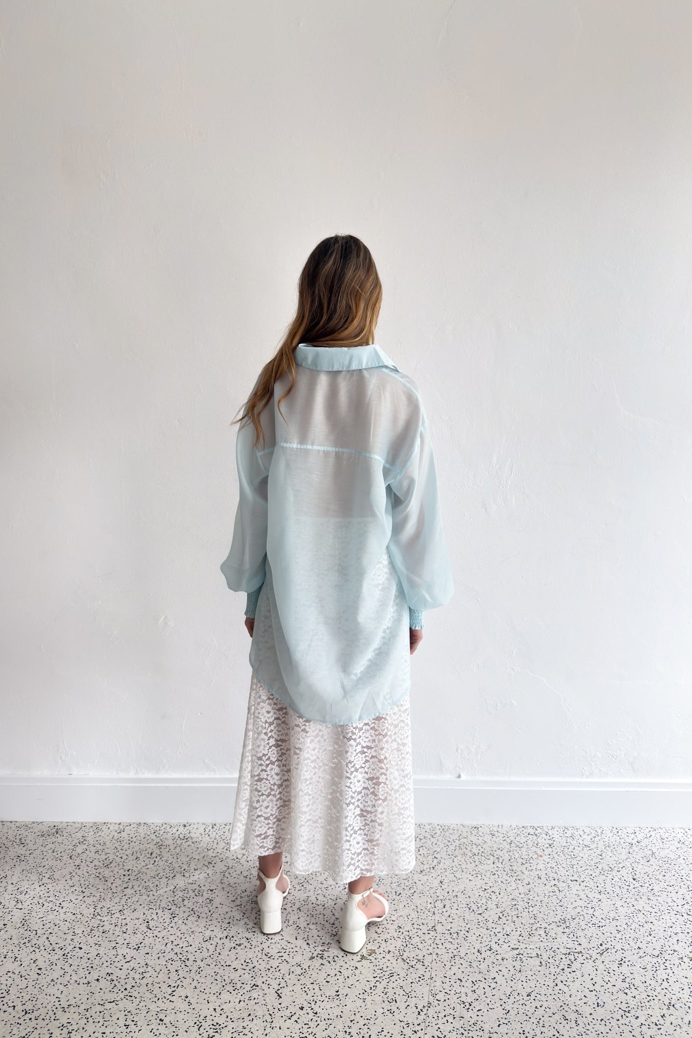 Levi Shirred Cuff Shirt - Ice Blue