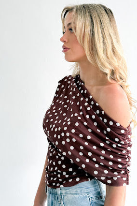 Romi Polka Dot Mesh Top - Chocolate