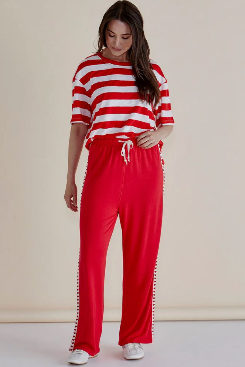 Evelyn Wide Leg Jogger - Red Trim