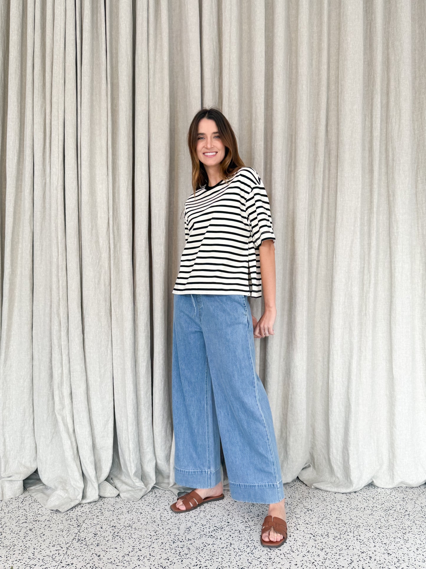 Mona Stripe Tee - White/Navy
