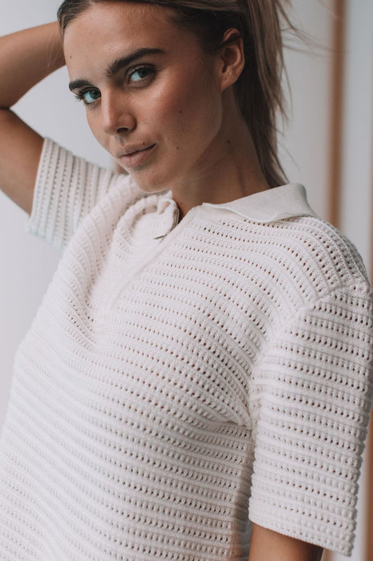 Connie Crochet Knit Top - White