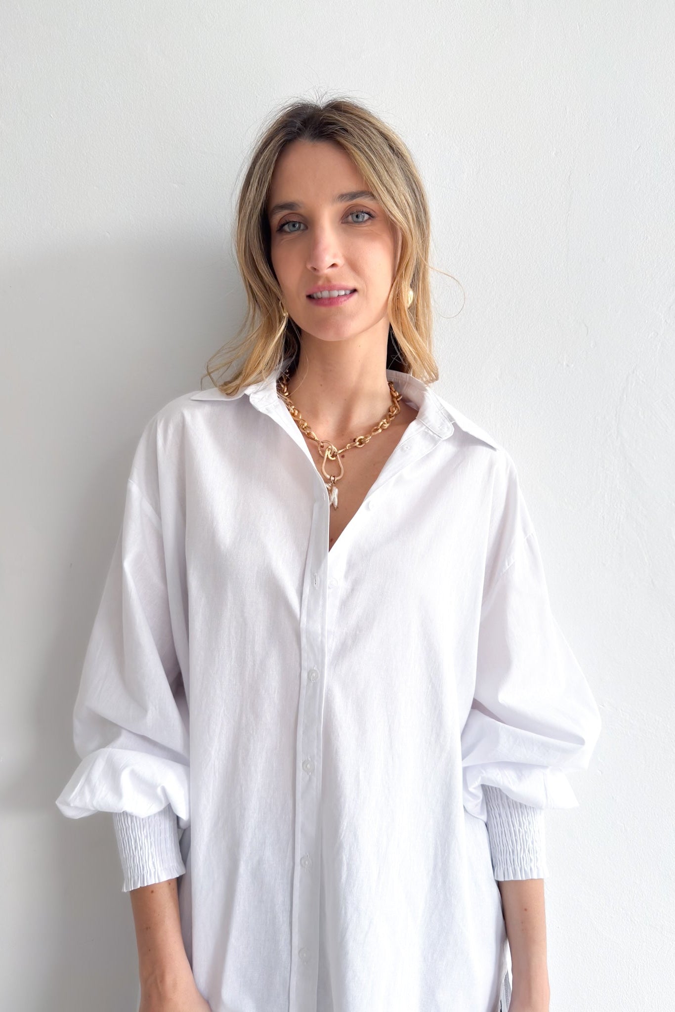Levi Shirred Cuff Shirt - White