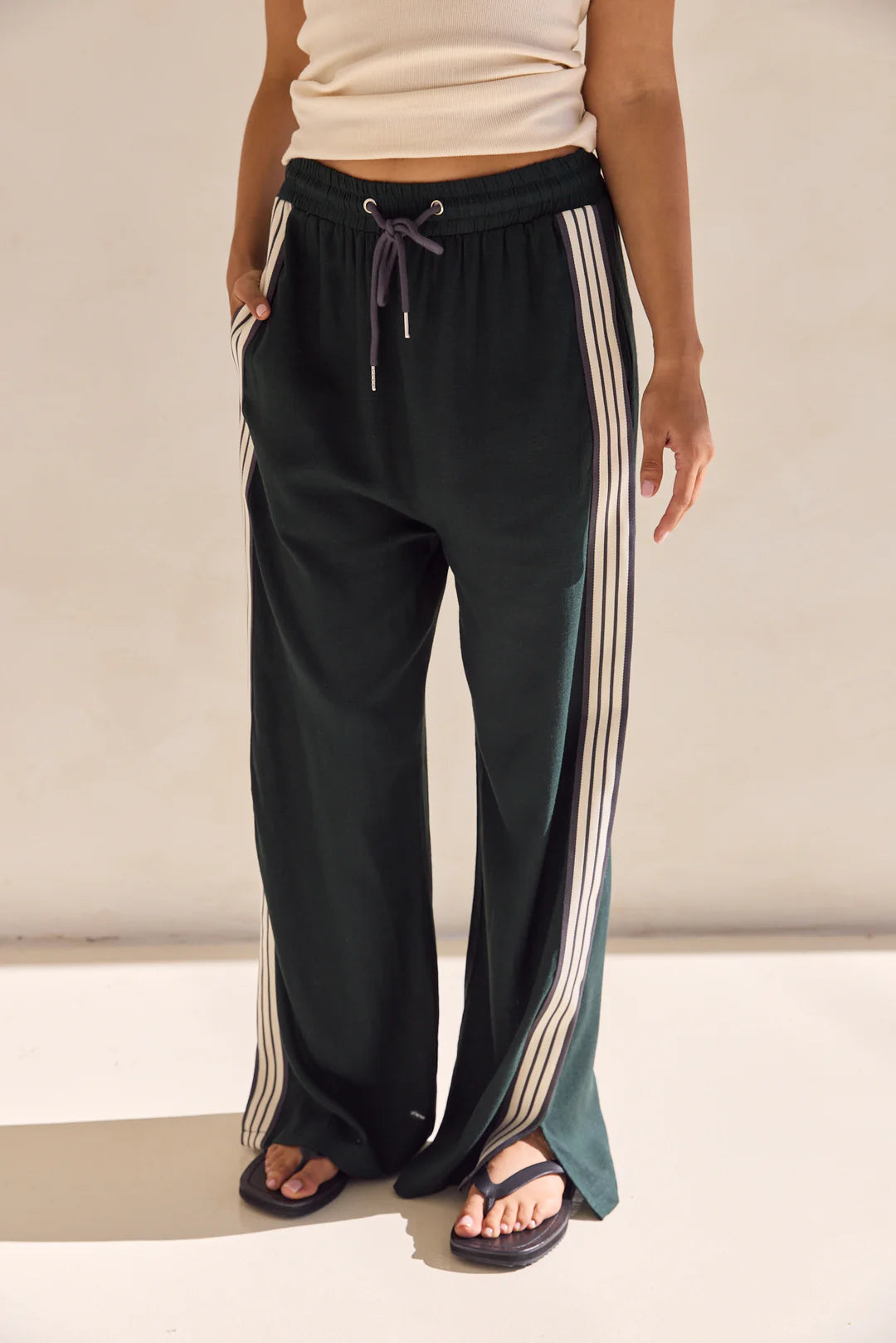 Vera Pant - Green With White Stripe