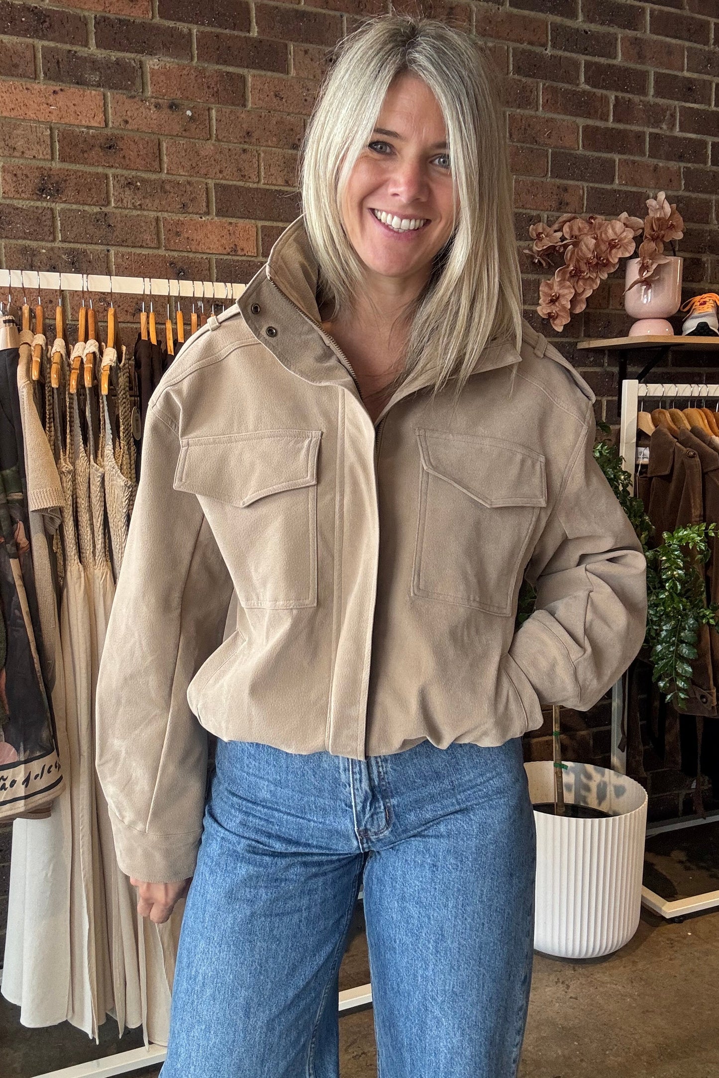 Boston Faux Suede Jacket - Taupe