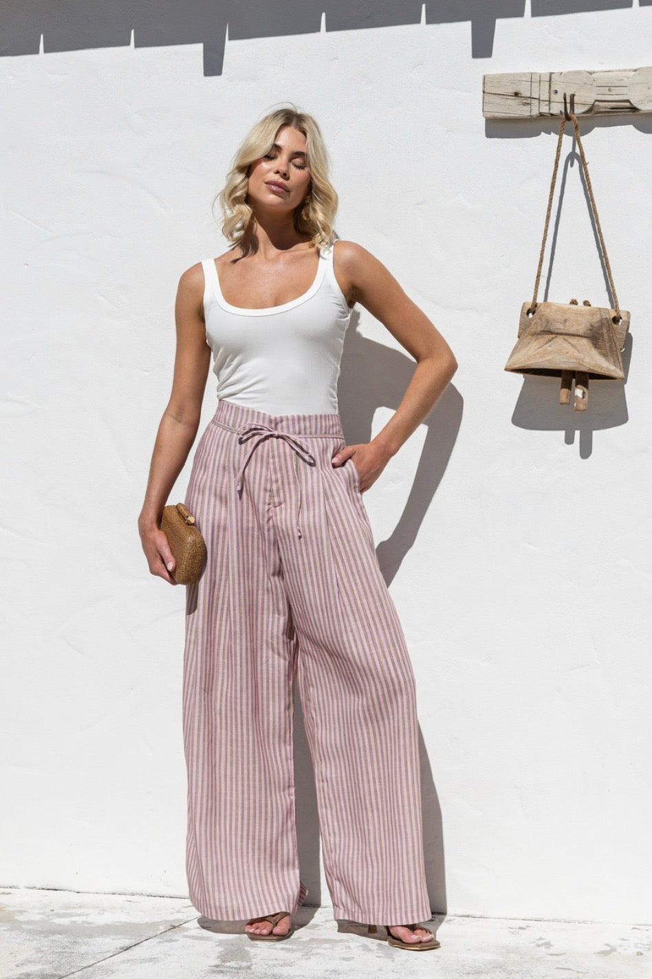 Charlie Striped Pant - Blush/Mocha