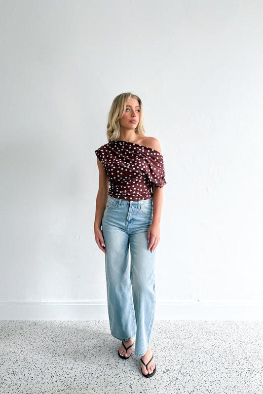 Romi Polka Dot Mesh Top - Chocolate
