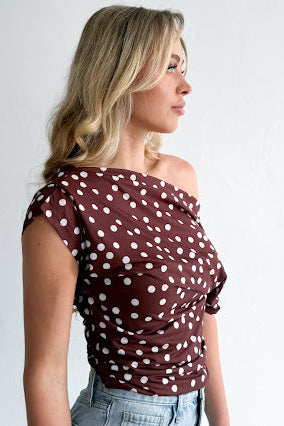 Romi Polka Dot Mesh Top - Chocolate