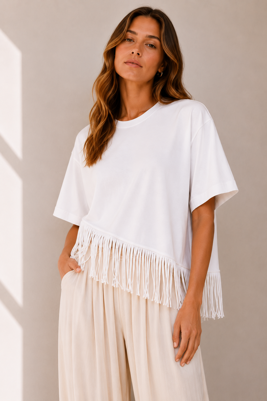 Freda Fringe Tee - White