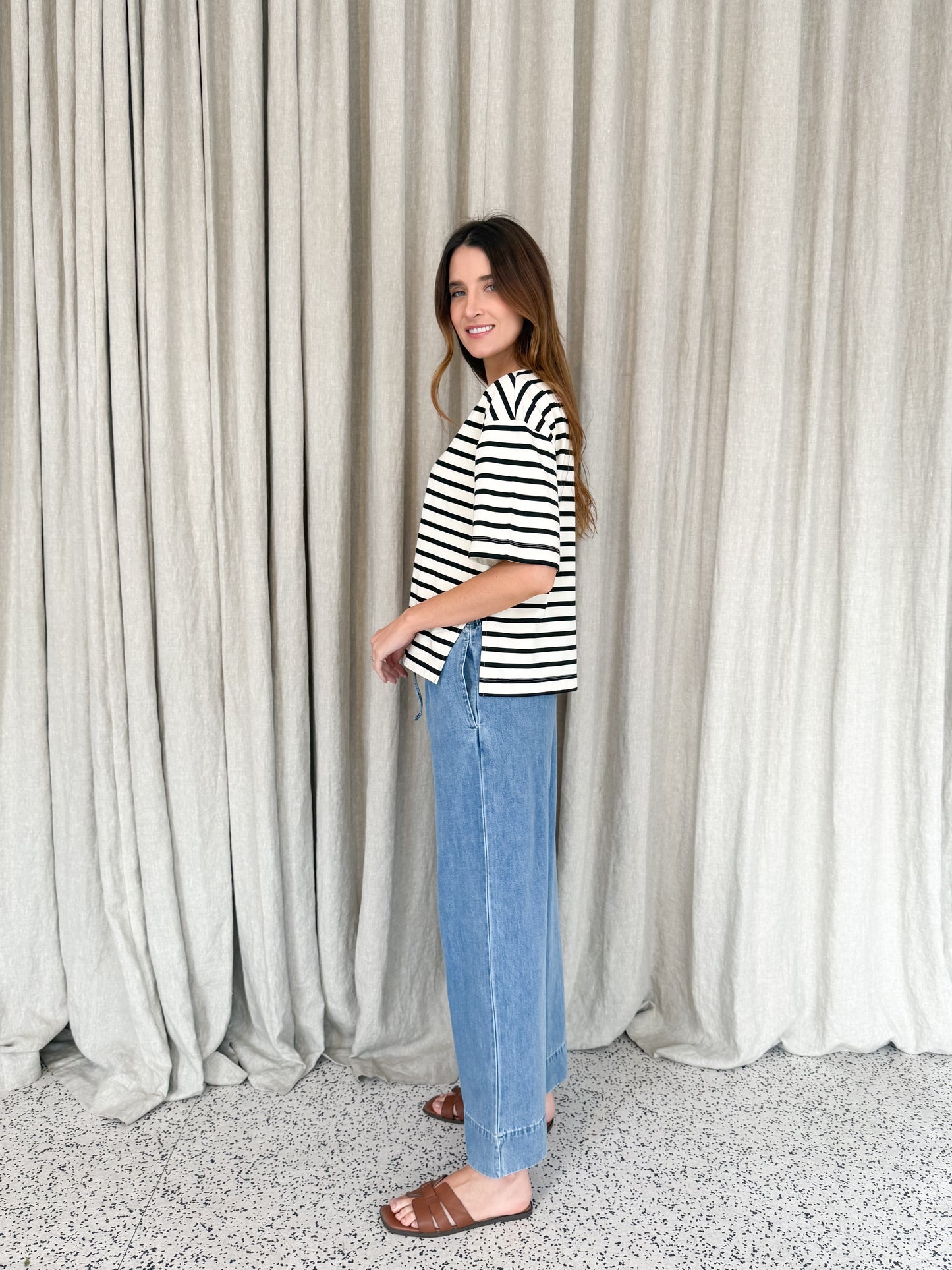 Mona Stripe Tee - White/Navy