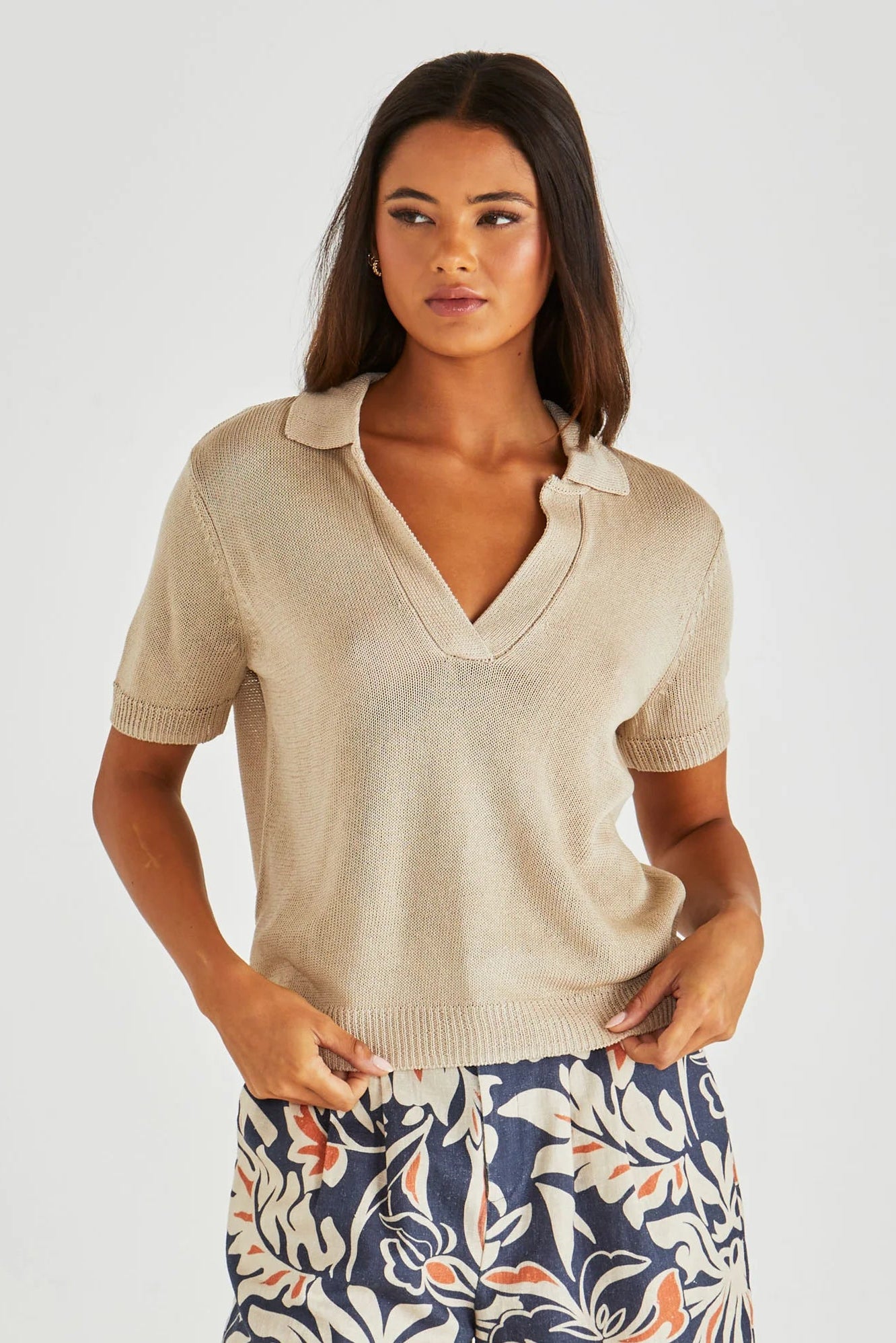 Abbie Knit Polo - Neutral Cream