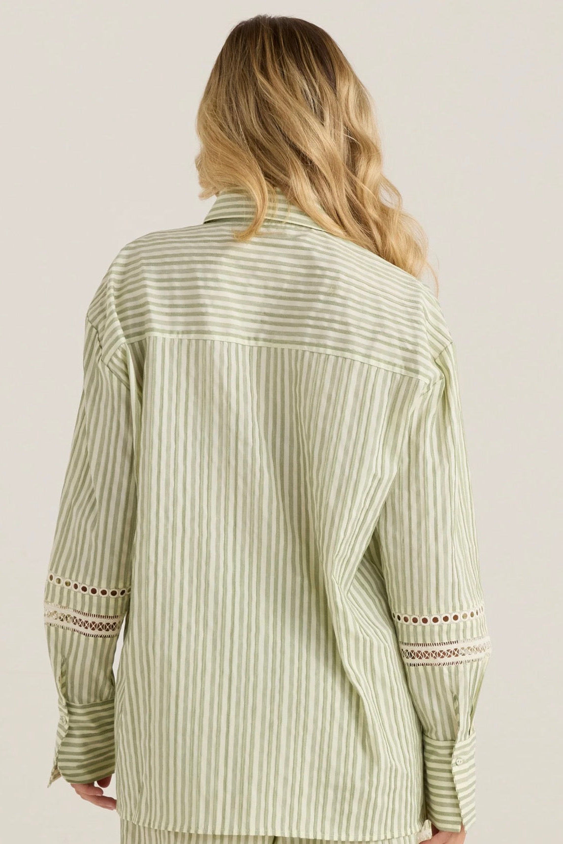 Nerida Trim Shirt - Olive Cream Stripe