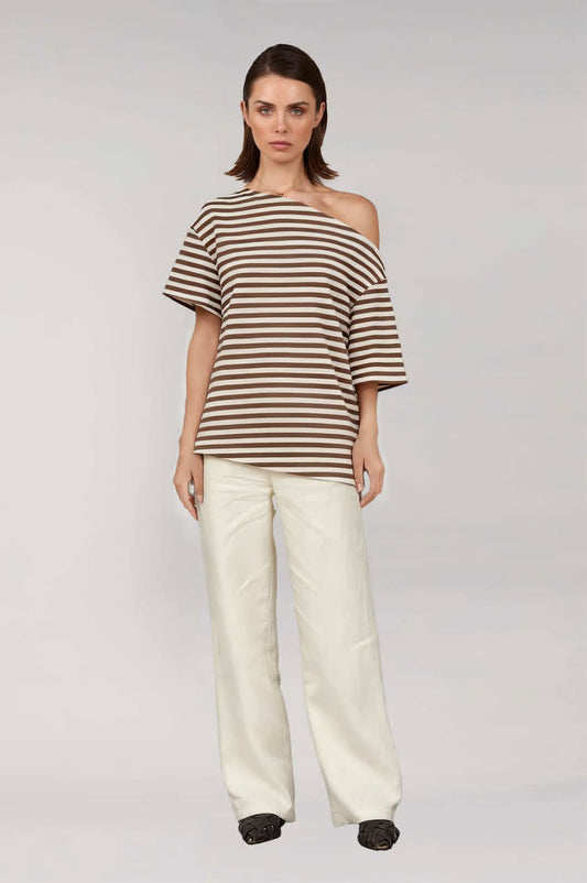 Roxy Stripe Tee - Chocolate/ White Stripe