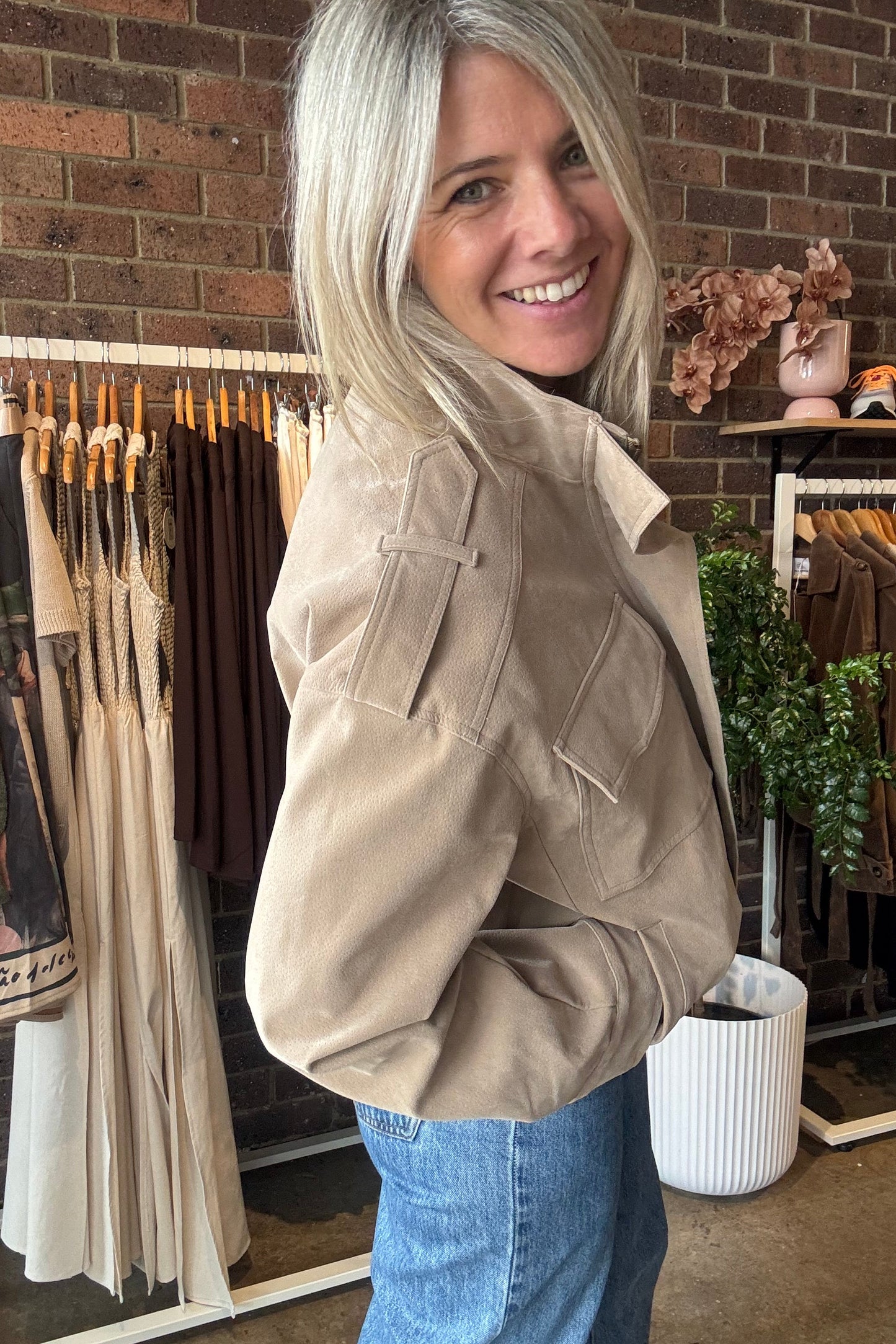 Boston Faux Suede Jacket - Taupe
