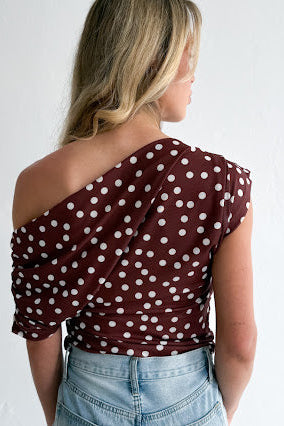Romi Polka Dot Mesh Top - Chocolate