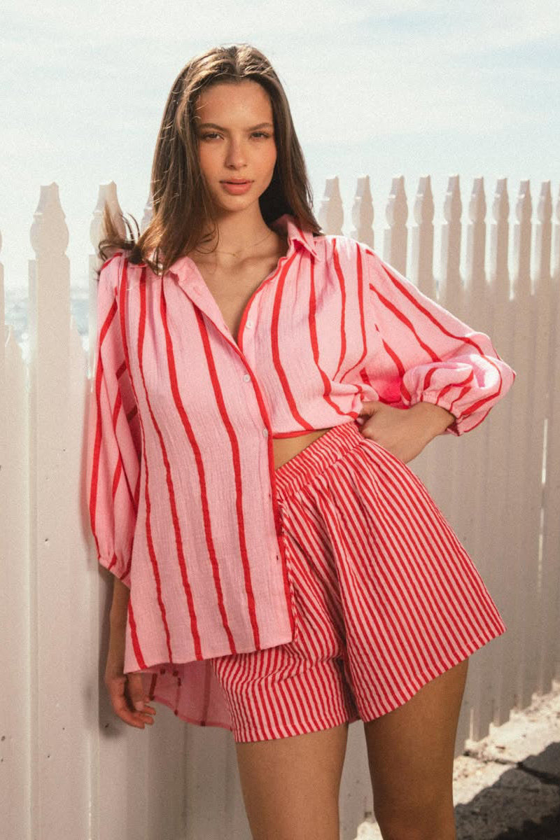 Rory Shirt - Pink/ Red Stripe