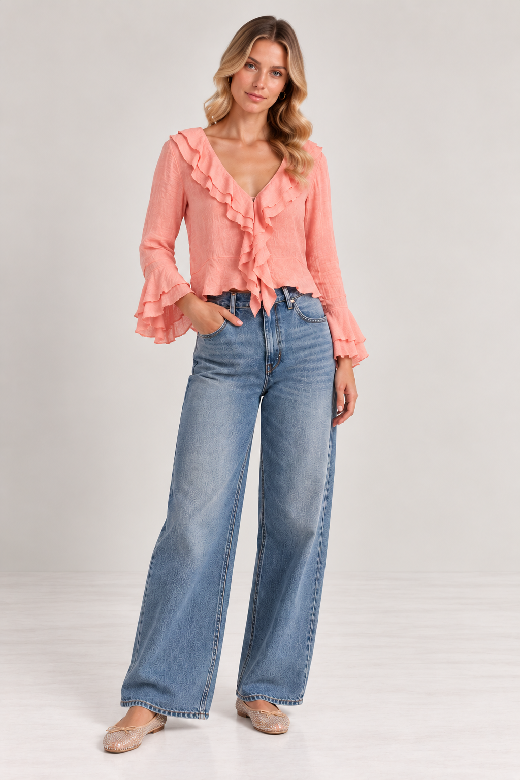 Orlando Ruffle Shirt - Peach