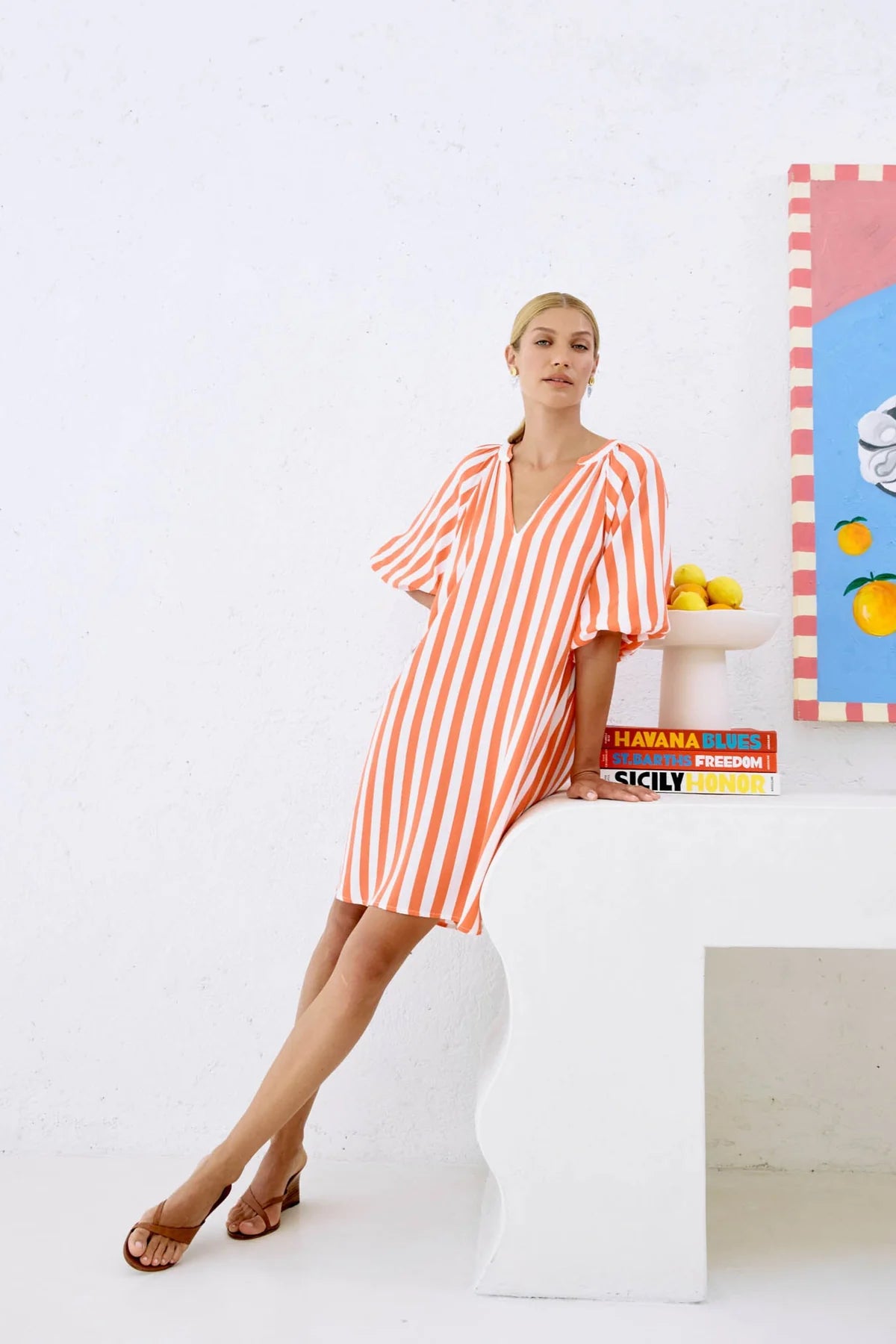 Treville Stripe Dress - Coral