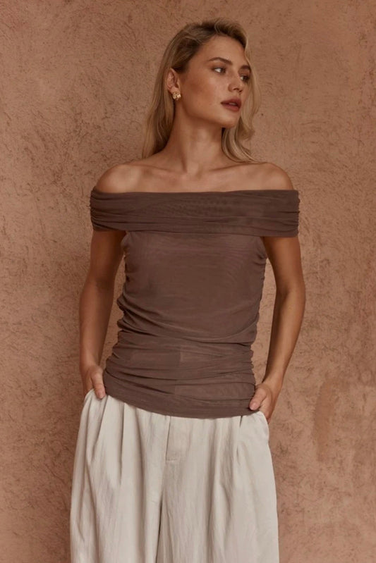 Jordan Off Shoulder Top - Chocolate