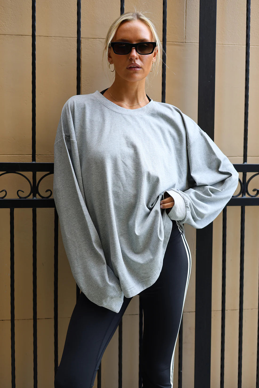 Logan Oversized LS Tee - Grey Marle