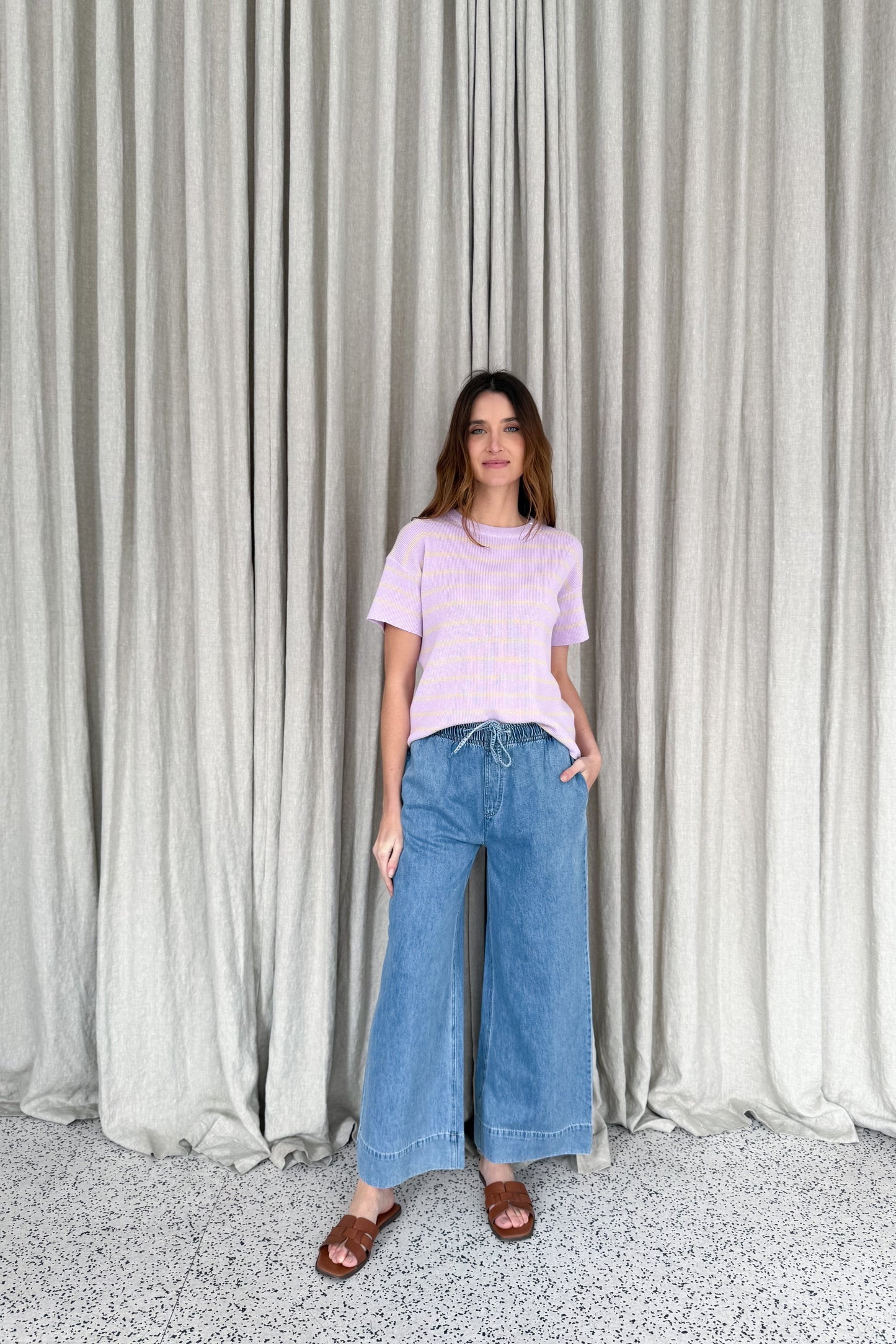 Lilly Knit Top - Mauve/ Lemon Stripe