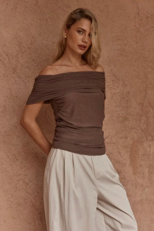 Jordan Off Shoulder Top - Chocolate