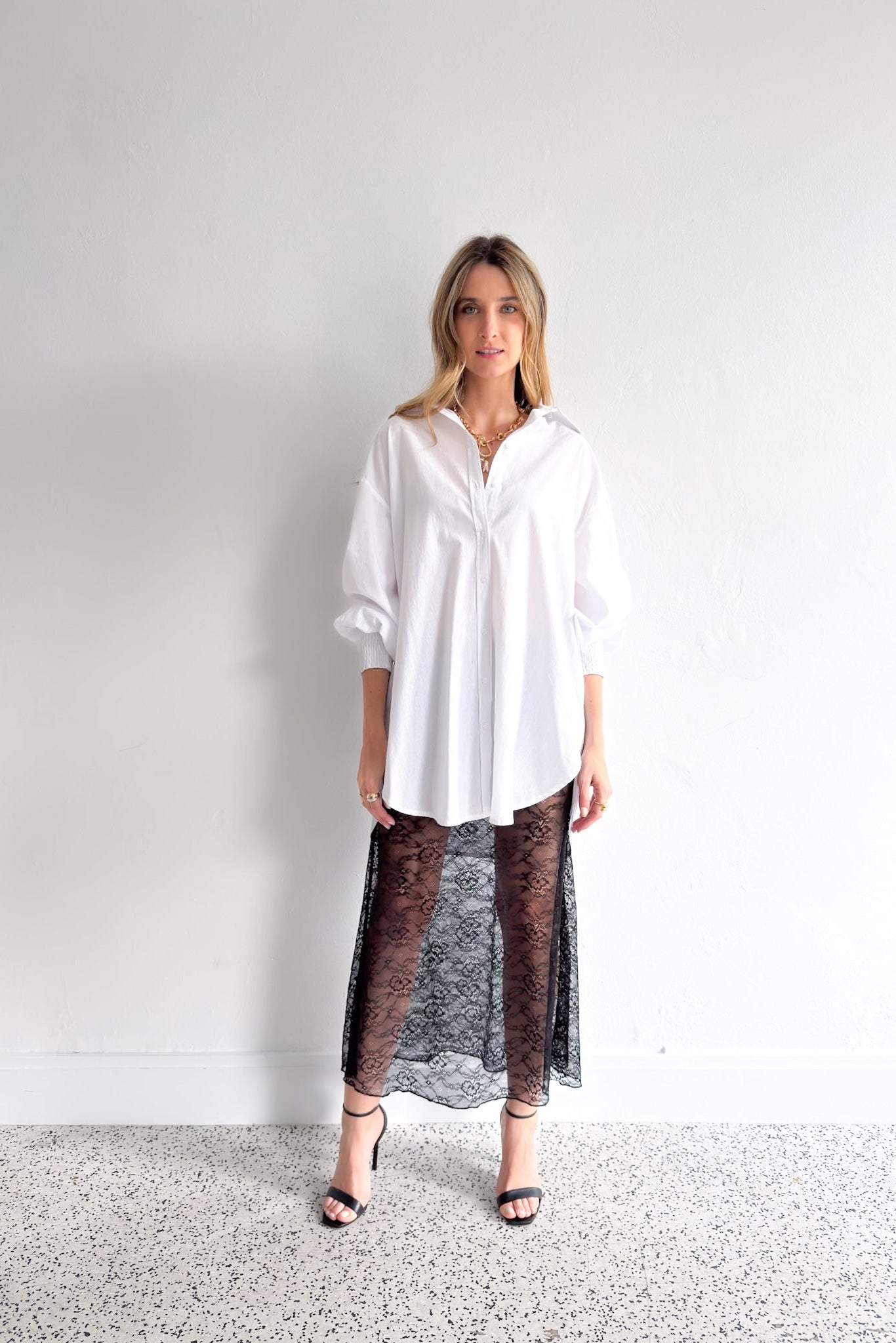 Levi Shirred Cuff Shirt - White