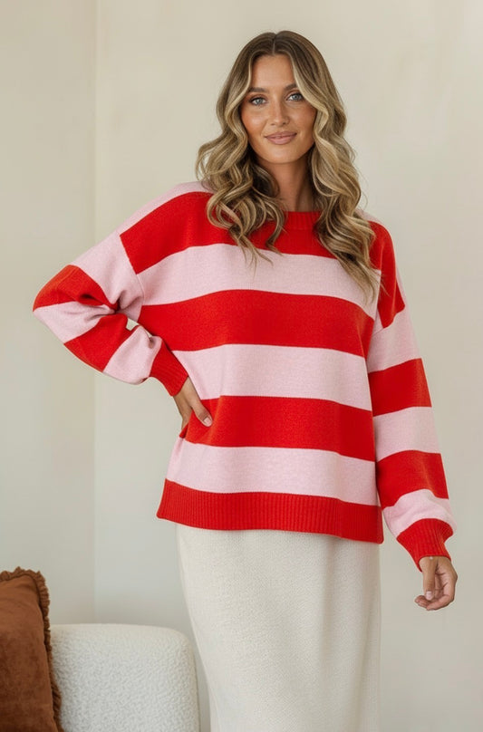 Brady Bunch Stripe Knit - Red/Pink