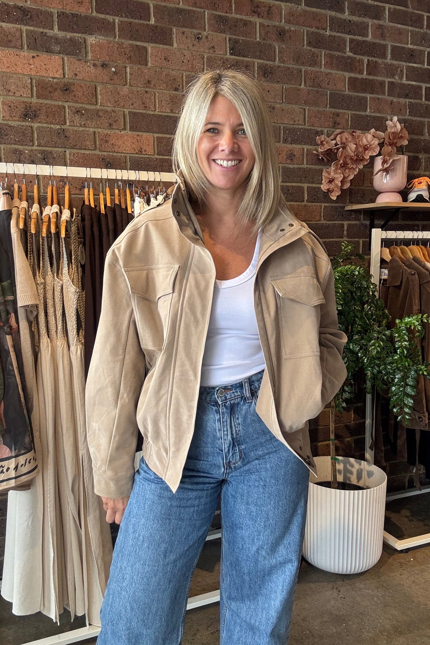 Boston Faux Suede Jacket - Taupe