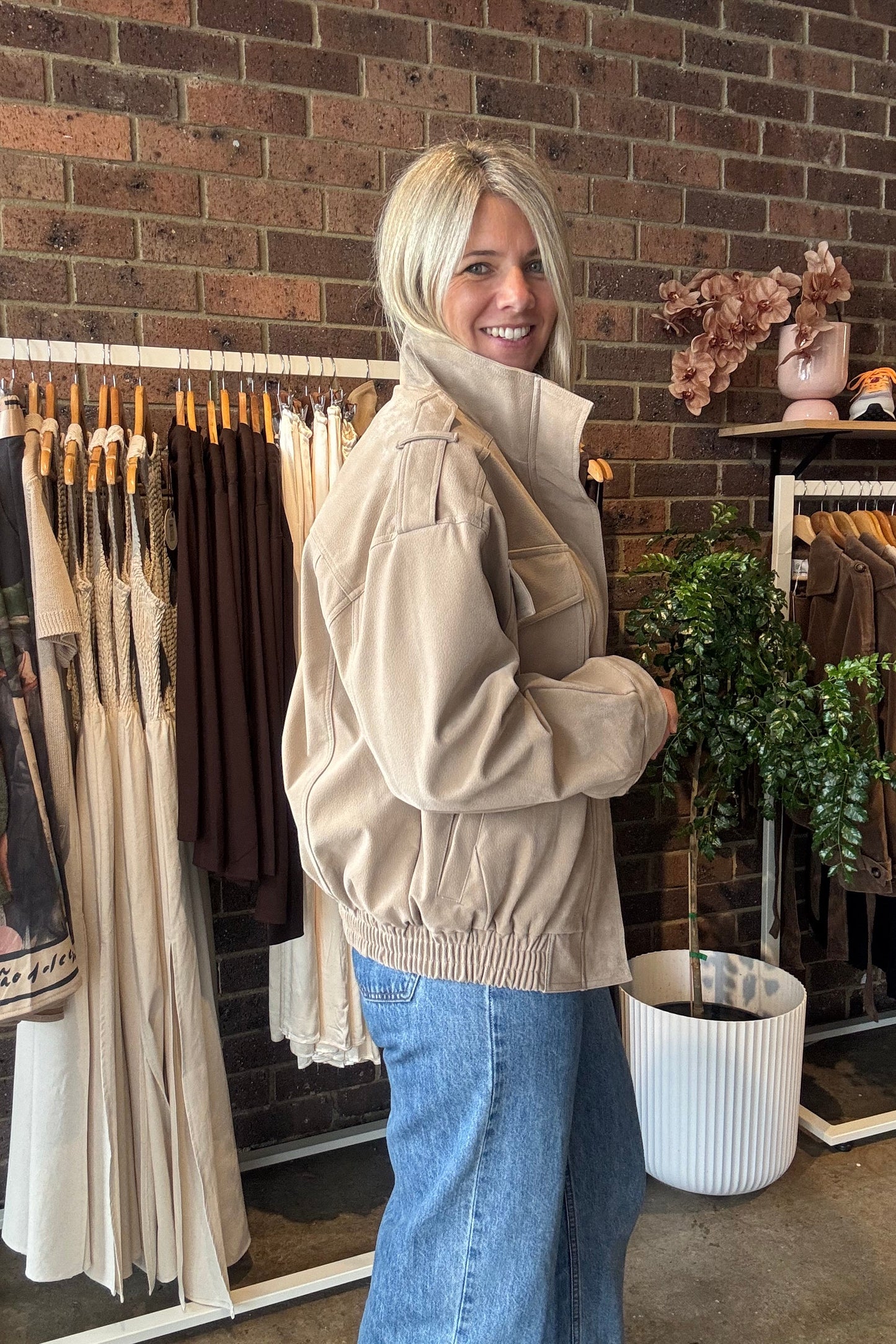 Boston Faux Suede Jacket - Taupe