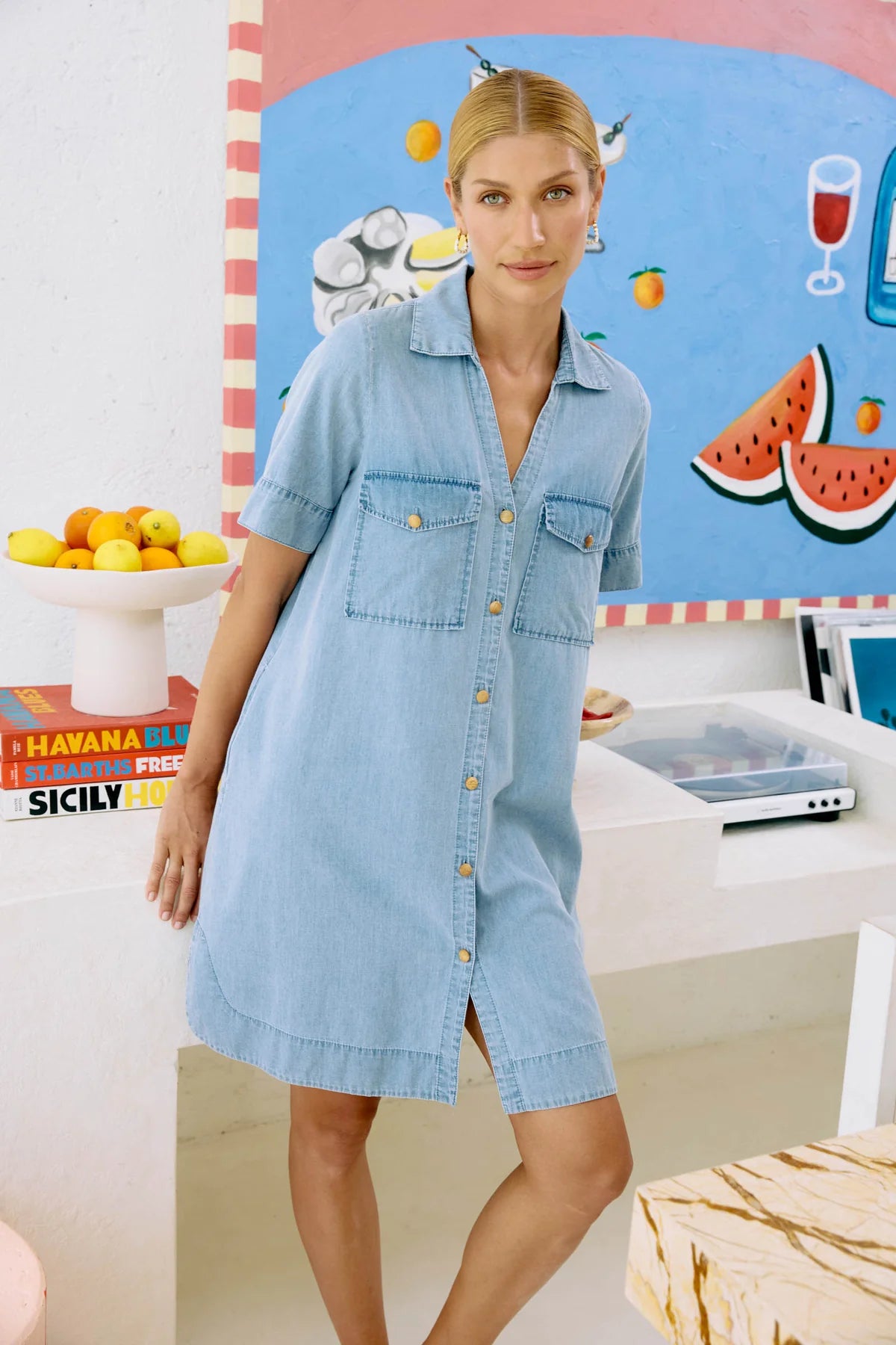 Melenia Denim Shirt Dress - Denim
