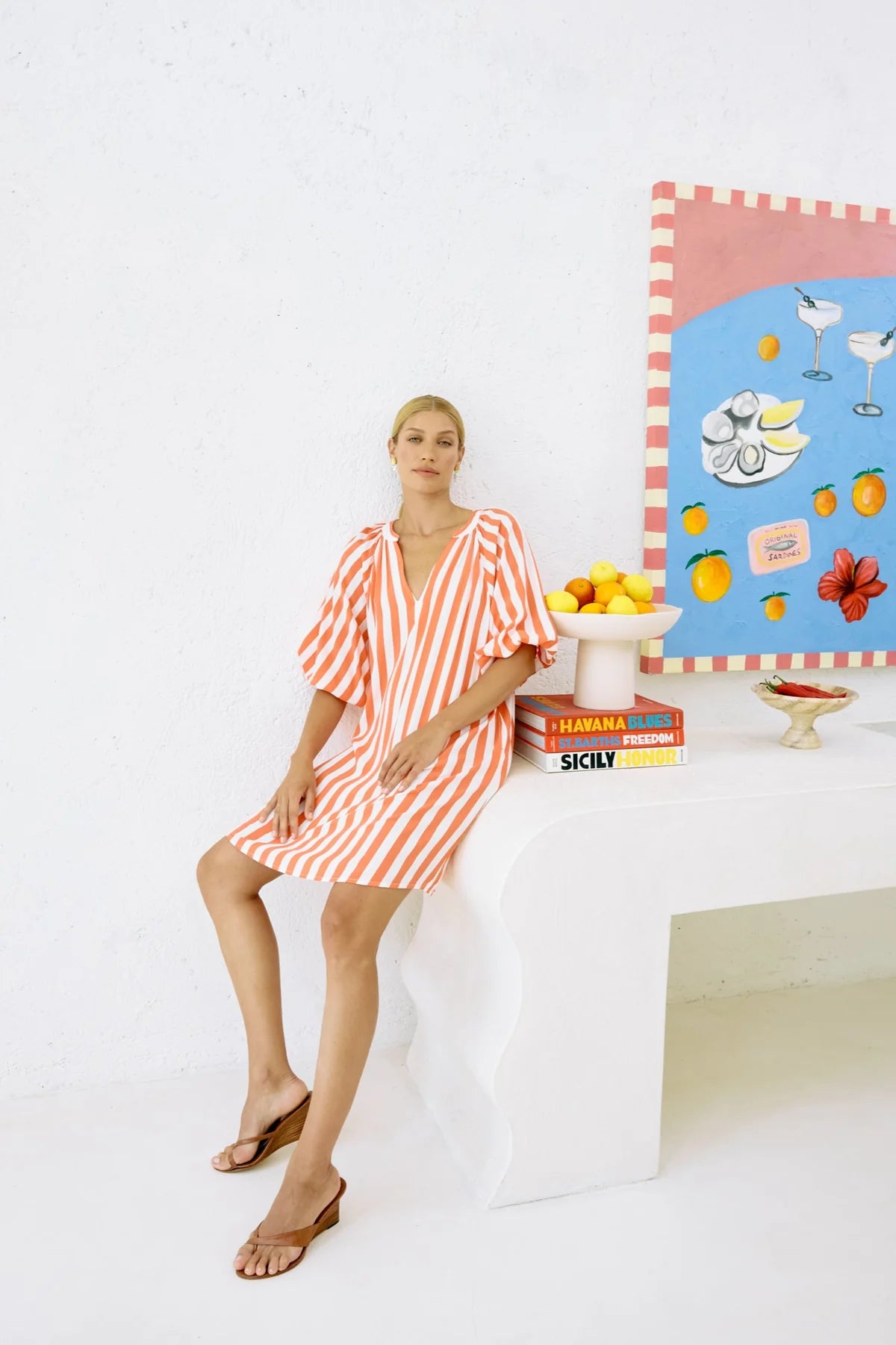 Treville Stripe Dress - Coral