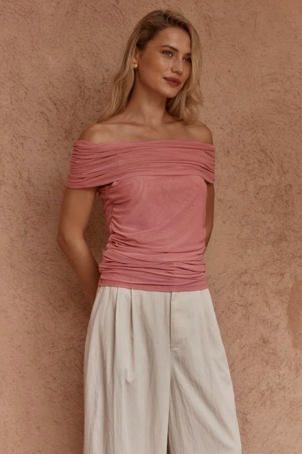 Jordan Off Shoulder Top - Burnt Pink