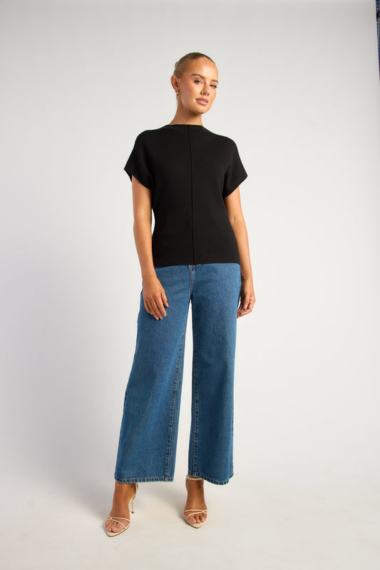 Monty Front Seam Detail Knit Top - Black