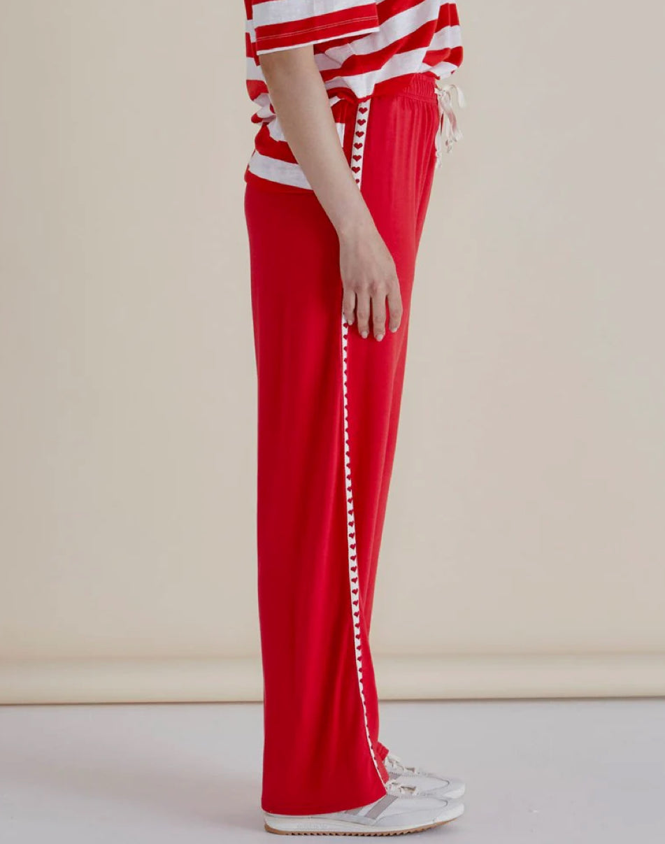 Evelyn Wide Leg Jogger - Red Trim