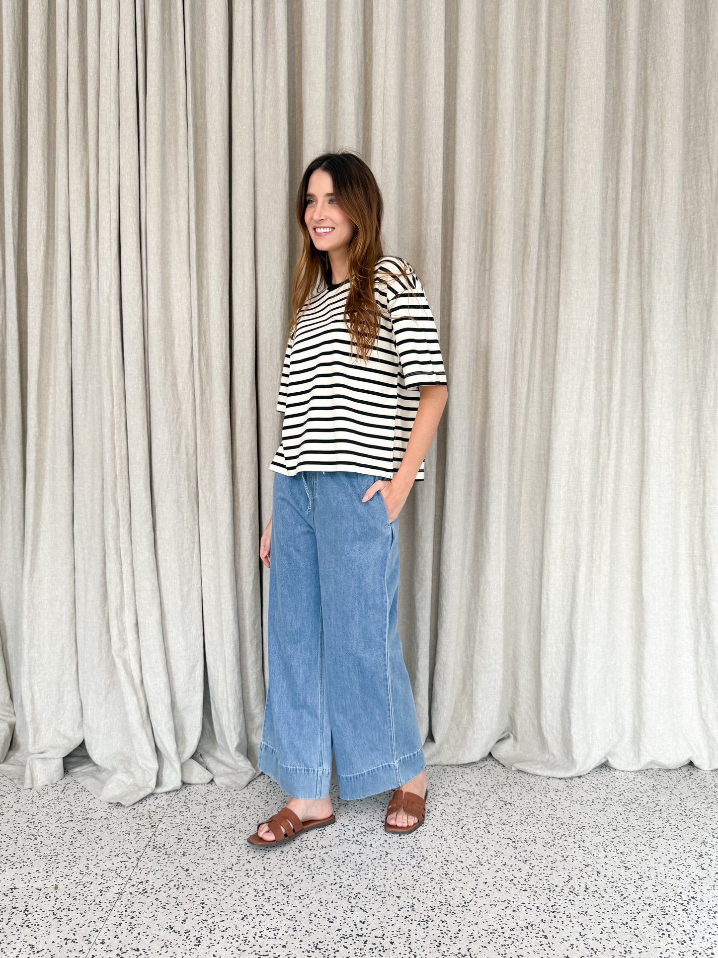 Mona Stripe Tee - White/Navy