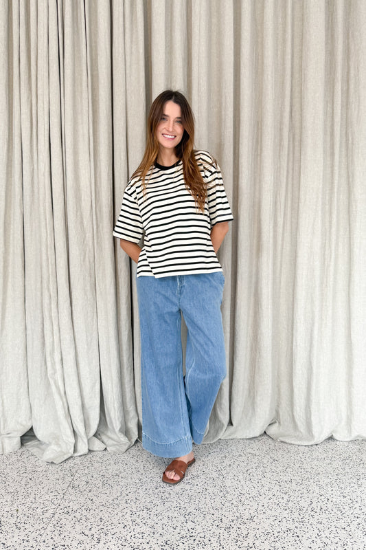 Mona Stripe Tee - White/Navy