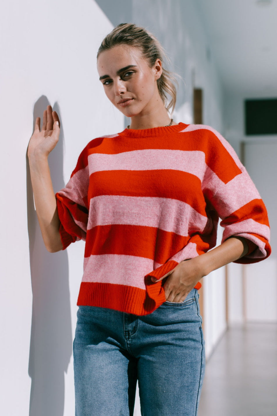 Brady Bunch Stripe Knit - Red/Pink