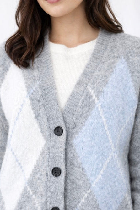 Argyle Cardigan - Blue/Grey