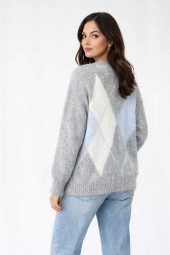 Argyle Cardigan - Blue/Grey
