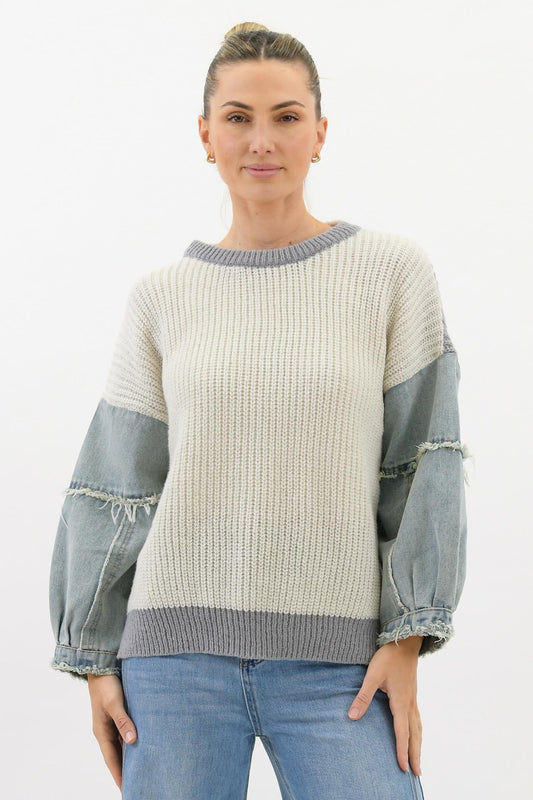 Vayla Knit w/ Denim Sleeve