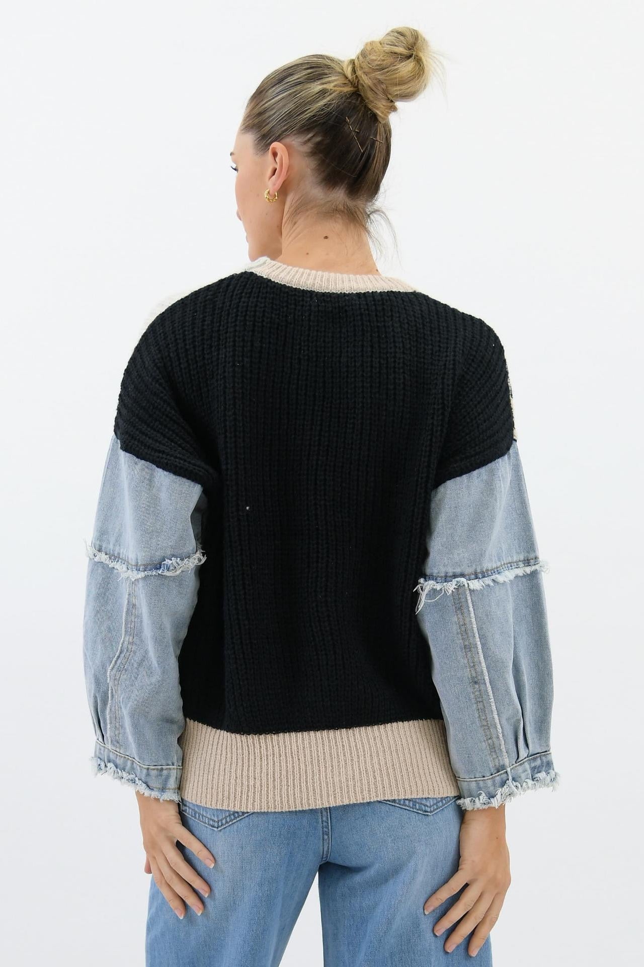 Tessa Leopard Knit with Denim Sleeve