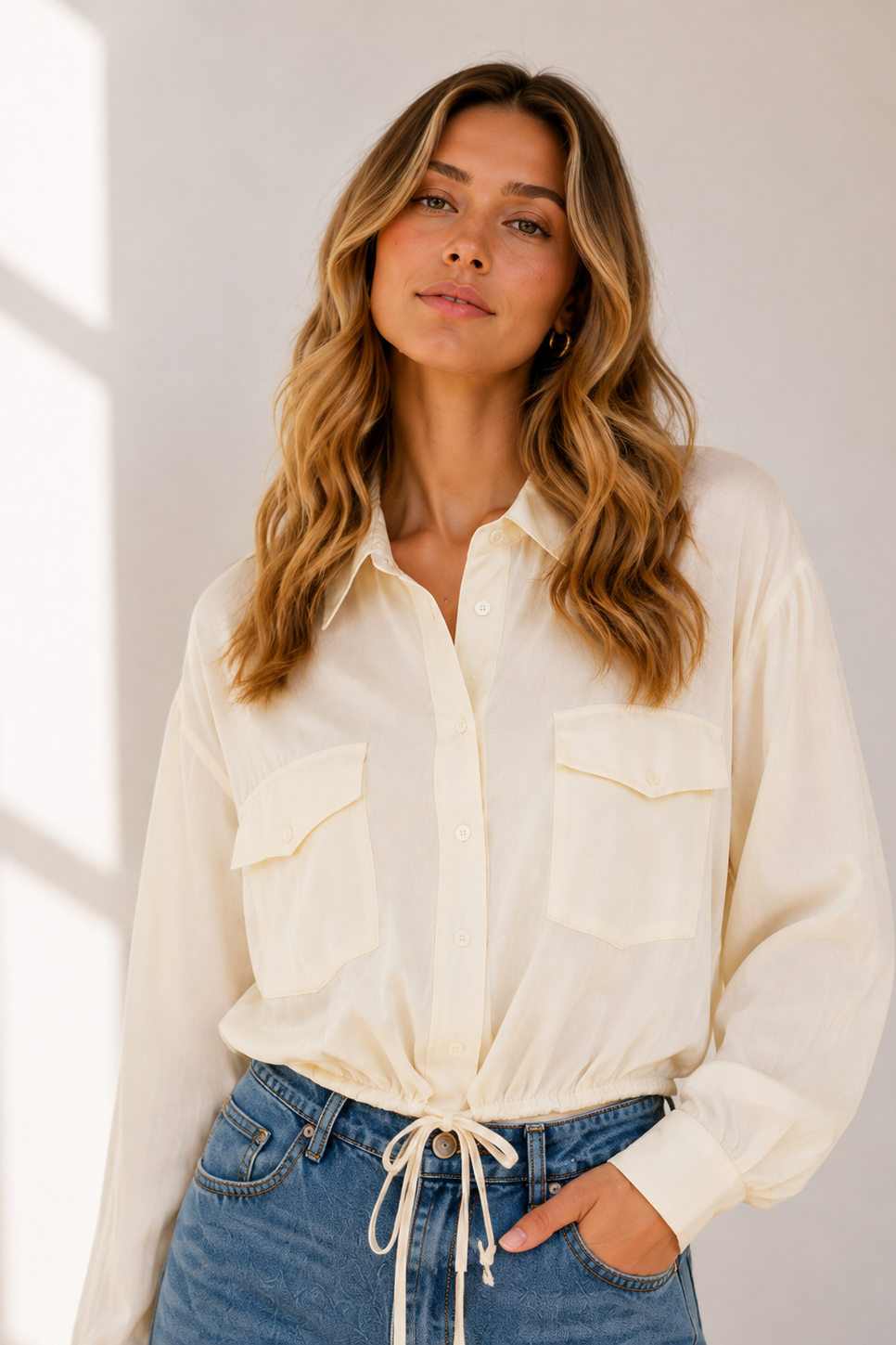Macy Drawstring Shirt - Ivory