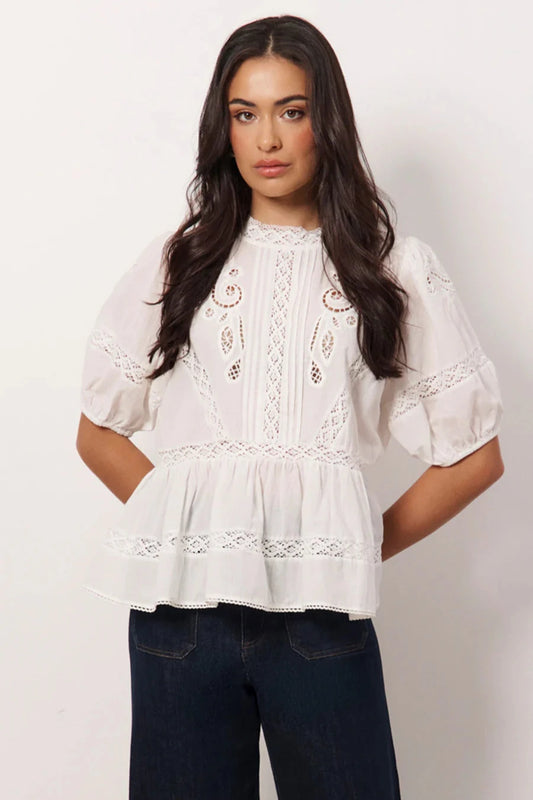 Ophelia Boho Peplum Top - White