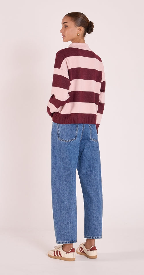 Stefi Rugby Knit - Pink/Burgundy Stripe