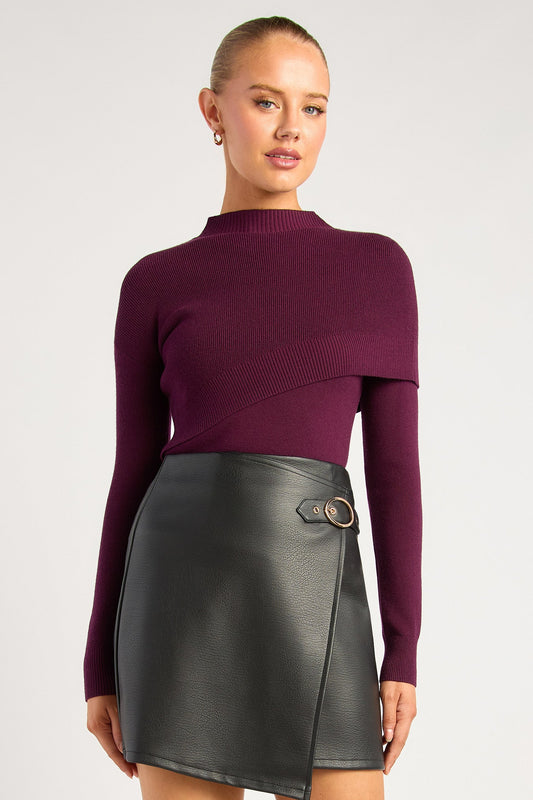 Savannah Mock Neck Cape - Merlot